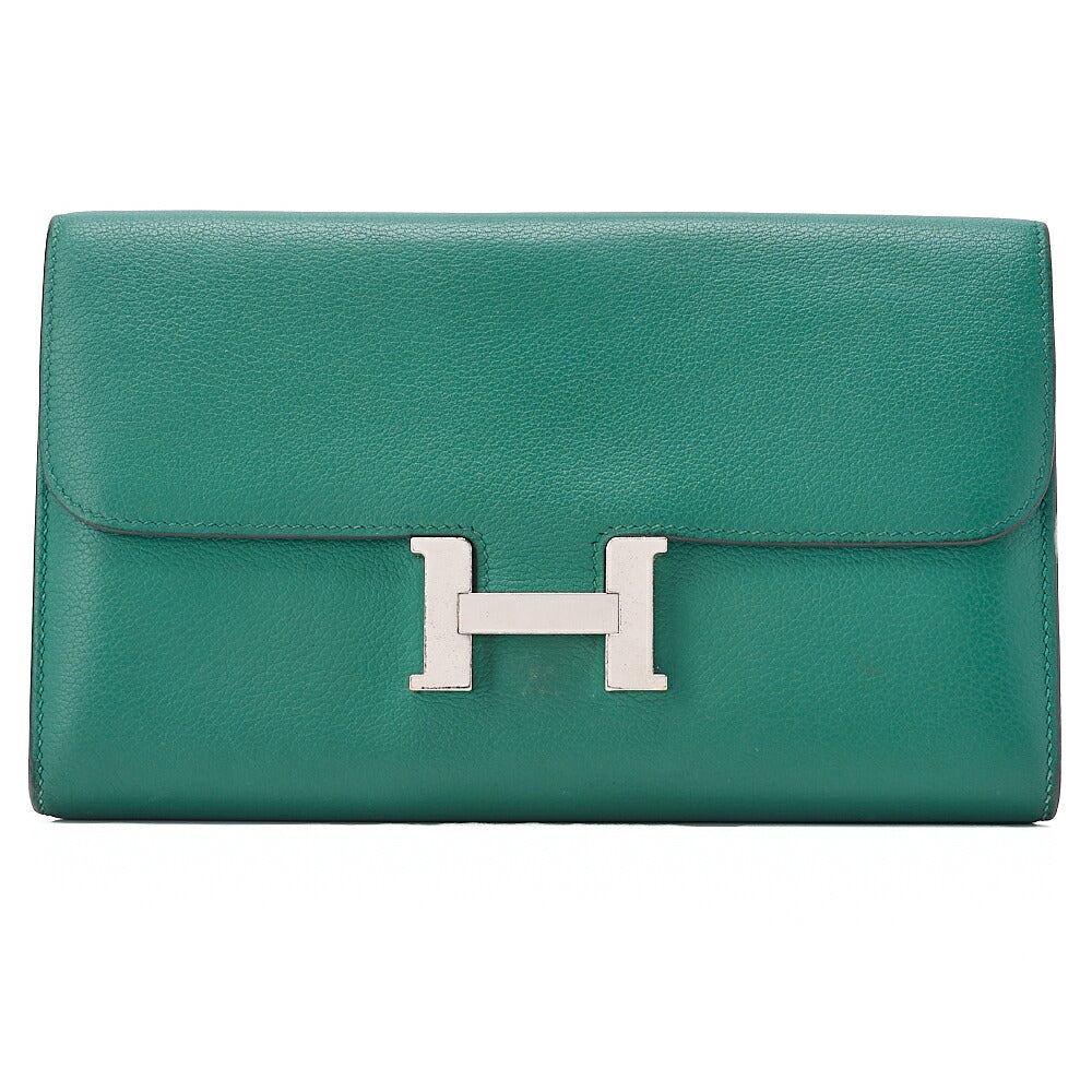 HERMES Constance Long Bi-fold Wallet Swift Green Silver-Tone Hardware, Pre-Owned