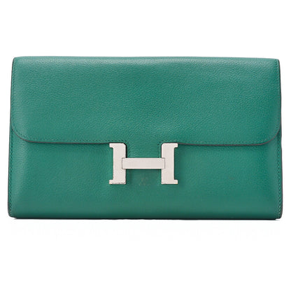 HERMES Constance Long Bi-fold Wallet Swift Green Silver-Tone Hardware, Pre-Owned