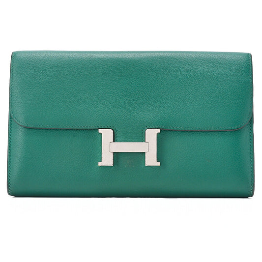 HERMES Constance Long Bi-fold Wallet Swift Green Silver-Tone Hardware, Pre-Owned
