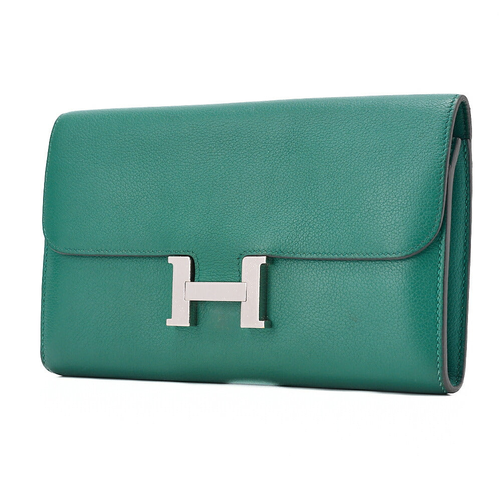 HERMES Constance Long Bi-fold Wallet Swift Green Silver-Tone Hardware, Pre-Owned