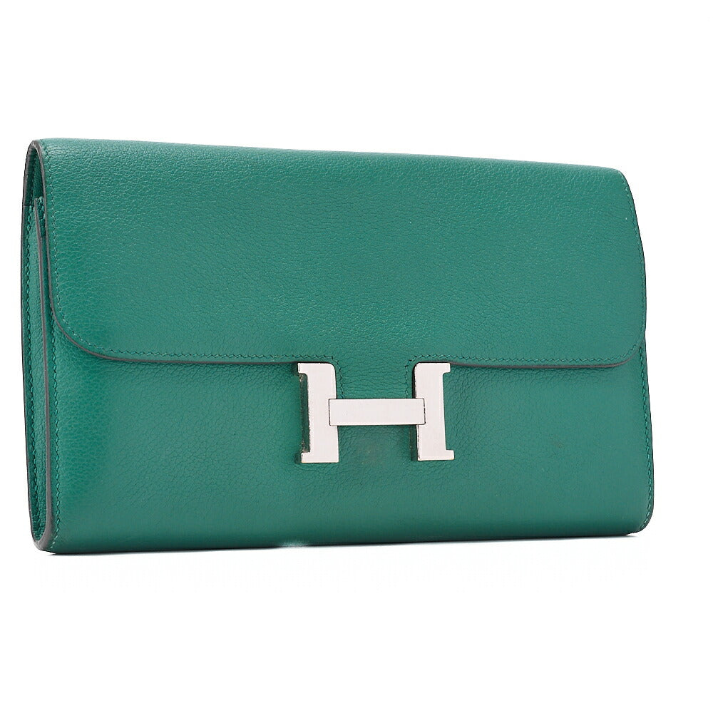 HERMES Constance Long Bi-fold Wallet Swift Green Silver-Tone Hardware, Pre-Owned