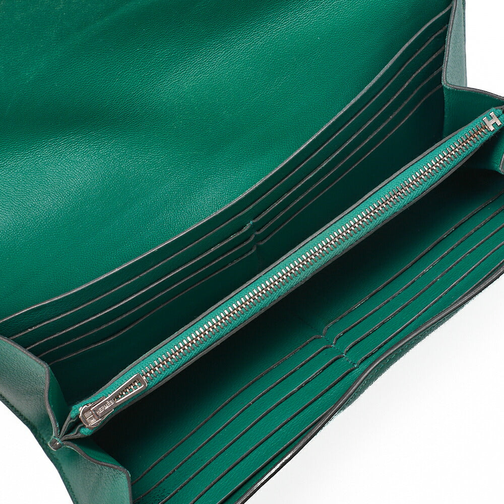 HERMES Constance Long Bi-fold Wallet Swift Green Silver-Tone Hardware, Pre-Owned