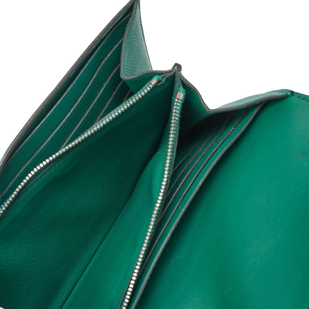 HERMES Constance Long Bi-fold Wallet Swift Green Silver-Tone Hardware, Pre-Owned
