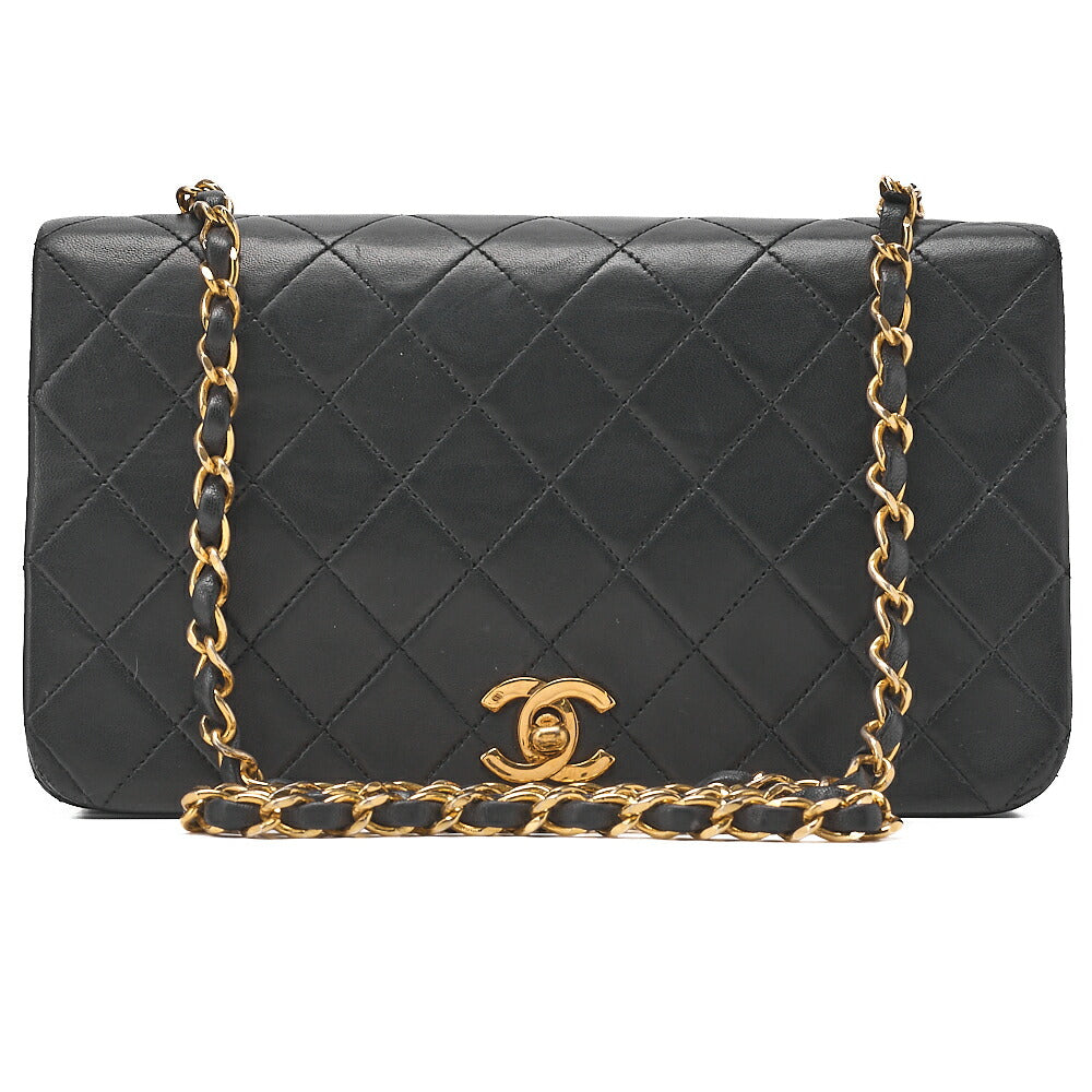 CHANEL Lambskin Matelasse  Full Flap 23cm Chain Shoulder Black Gold -Tone Hardware, Pre-Owned