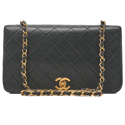 CHANEL Lambskin Matelasse  Full Flap 23cm Chain Shoulder Black Gold -Tone Hardware, Pre-Owned