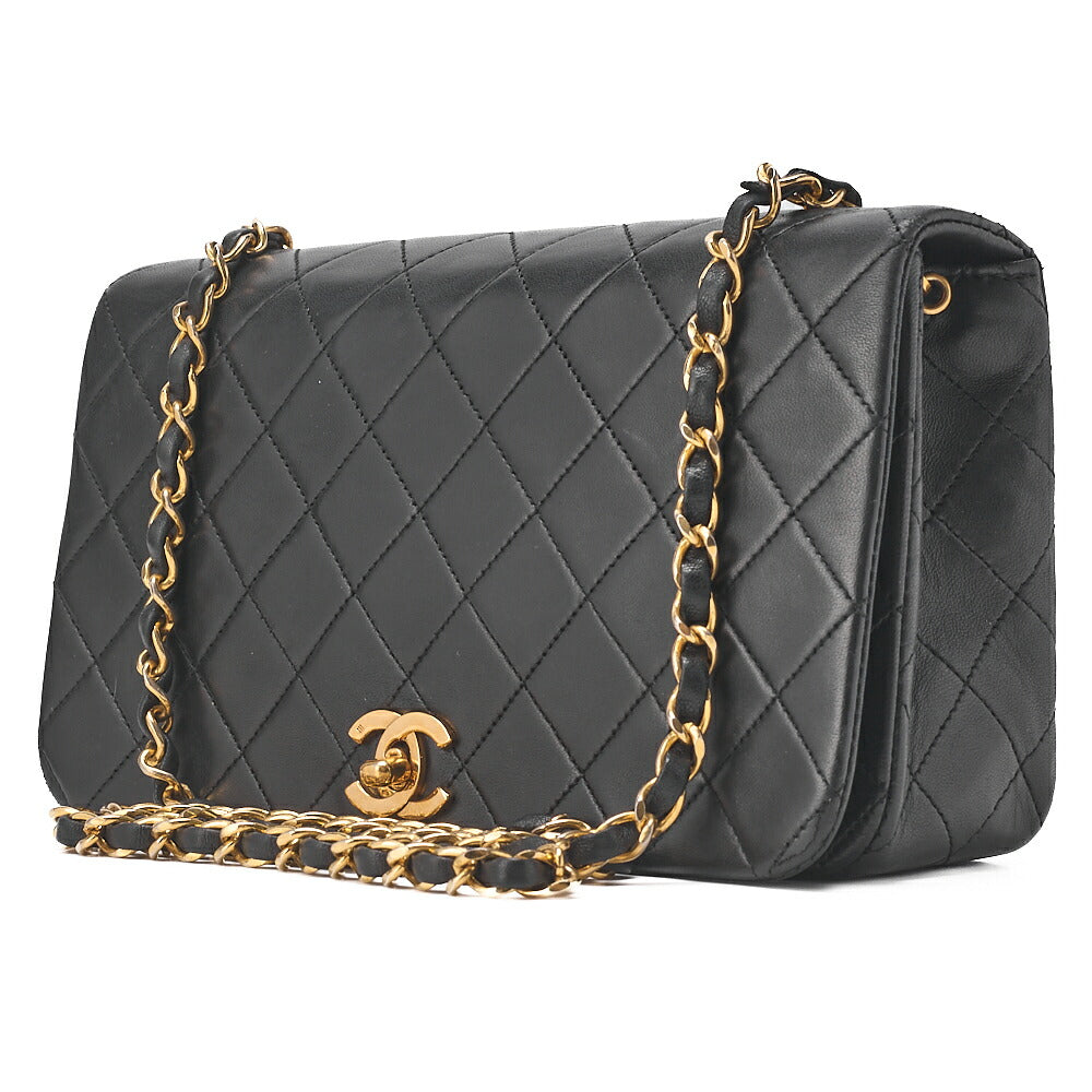 CHANEL Lambskin Matelasse  Full Flap 23cm Chain Shoulder Black Gold -Tone Hardware, Pre-Owned