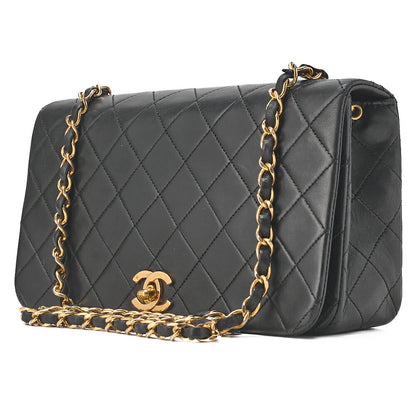 CHANEL Lambskin Matelasse  Full Flap 23cm Chain Shoulder Black Gold -Tone Hardware, Pre-Owned