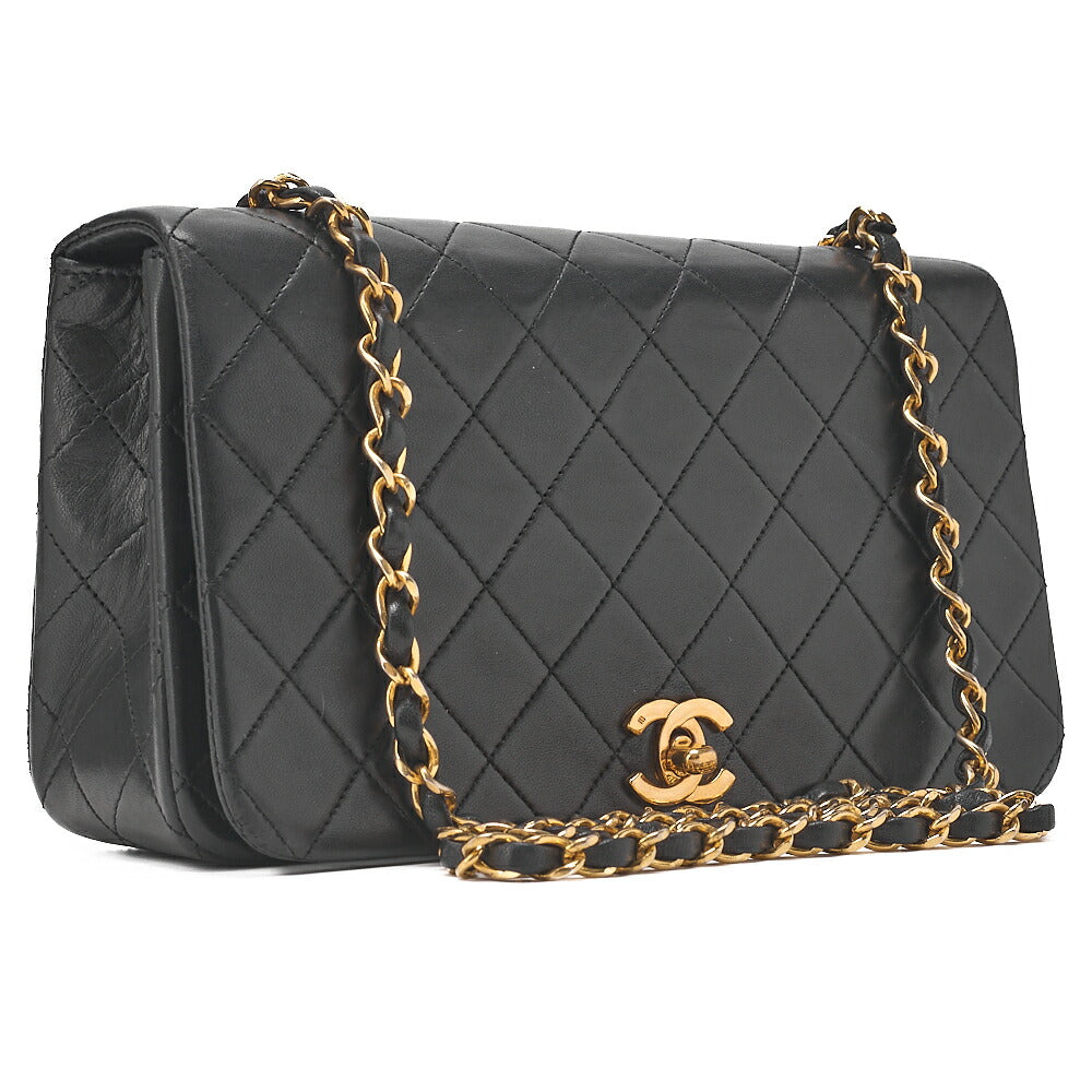 CHANEL Lambskin Matelasse  Full Flap 23cm Chain Shoulder Black Gold -Tone Hardware, Pre-Owned