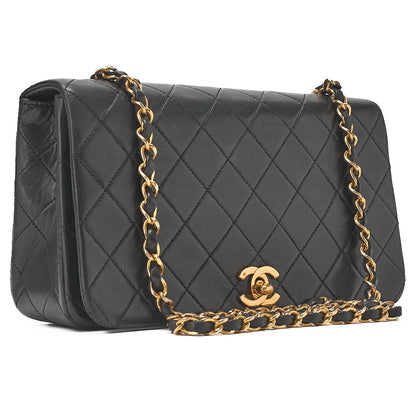CHANEL Lambskin Matelasse  Full Flap 23cm Chain Shoulder Black Gold -Tone Hardware, Pre-Owned