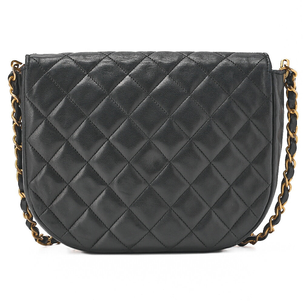 CHANEL Lambskin Matelasse Round Push Lock Chain Shoulder Black Gold-Tone Hardware, Pre-Owned