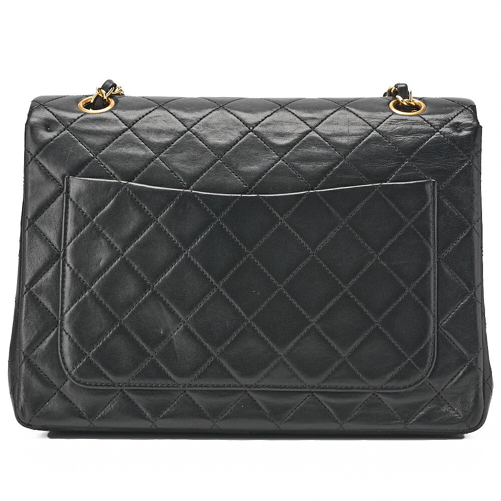 CHANEL Lambskin Matelasse 25cm Square Double Flap Chain Shoulder Black Gold-Tone Hardware, Pre-Owned