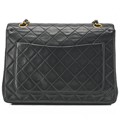 CHANEL Lambskin Matelasse 25cm Square Double Flap Chain Shoulder Black Gold-Tone Hardware, Pre-Owned