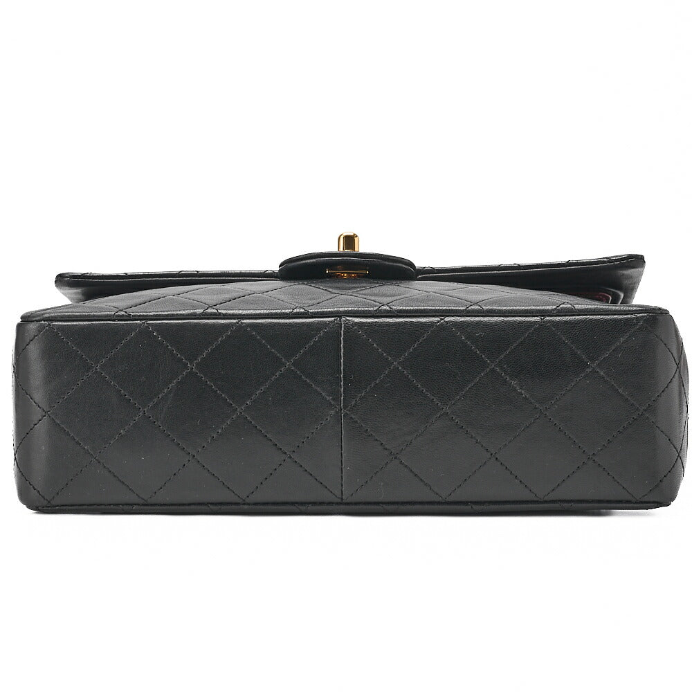 CHANEL Lambskin Matelasse 25cm Square Double Flap Chain Shoulder Black Gold-Tone Hardware, Pre-Owned