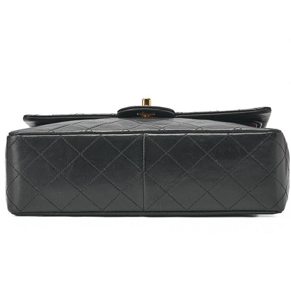 CHANEL Lambskin Matelasse 25cm Square Double Flap Chain Shoulder Black Gold-Tone Hardware, Pre-Owned