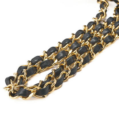 CHANEL Lambskin Matelasse 25cm Square Double Flap Chain Shoulder Black Gold-Tone Hardware, Pre-Owned