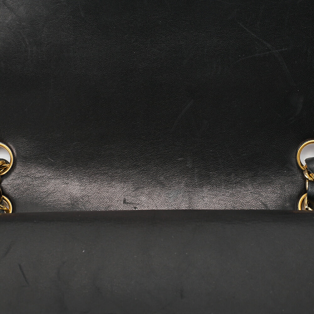 CHANEL Lambskin Matelasse 25cm Square Double Flap Chain Shoulder Black Gold-Tone Hardware, Pre-Owned