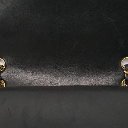 CHANEL Lambskin Matelasse 25cm Square Double Flap Chain Shoulder Black Gold-Tone Hardware, Pre-Owned