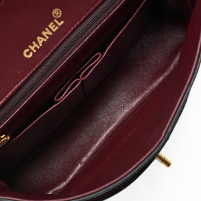 CHANEL Lambskin Matelasse 25cm Square Double Flap Chain Shoulder Black Gold-Tone Hardware, Pre-Owned