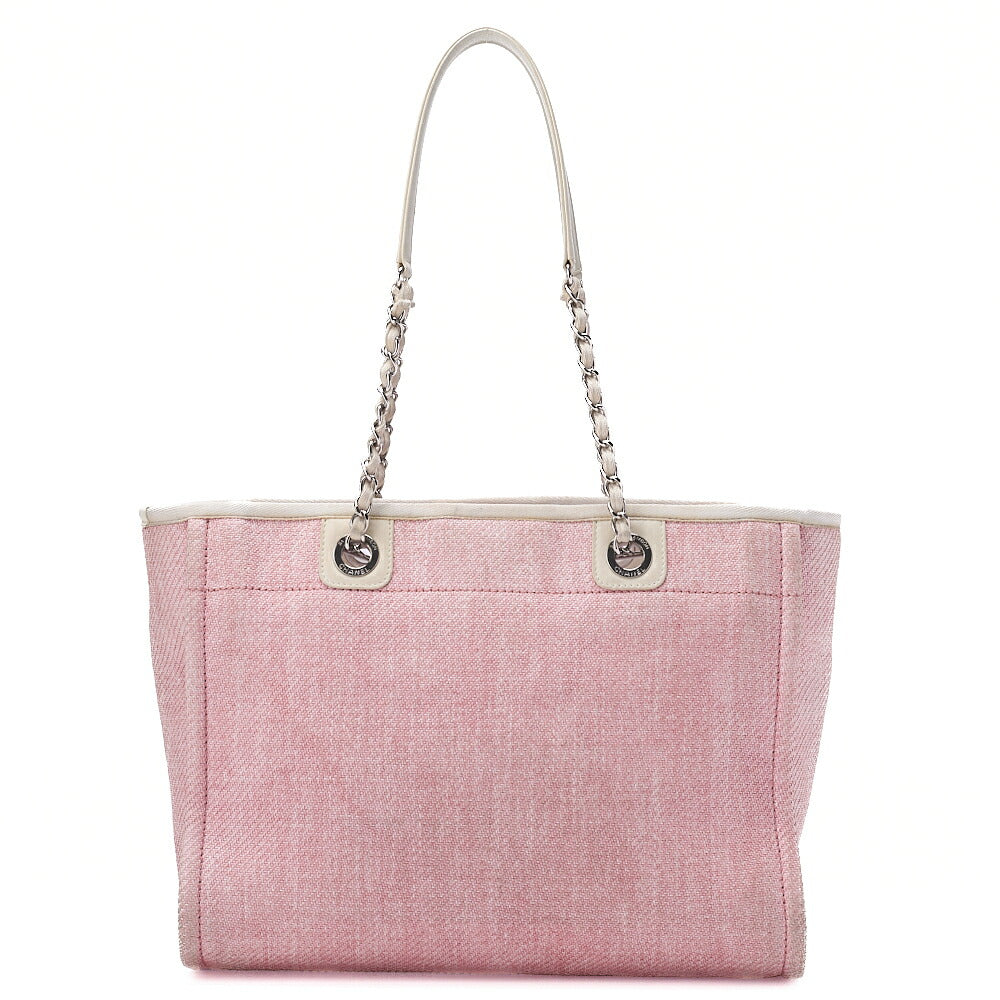 CHANEL Chain Tote Bag Deauville MM Canvas Pink Silver-Tone Hardware, Pre-Owned