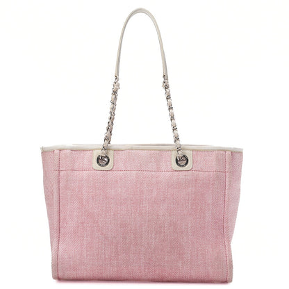 CHANEL Chain Tote Bag Deauville MM Canvas Pink Silver-Tone Hardware, Pre-Owned