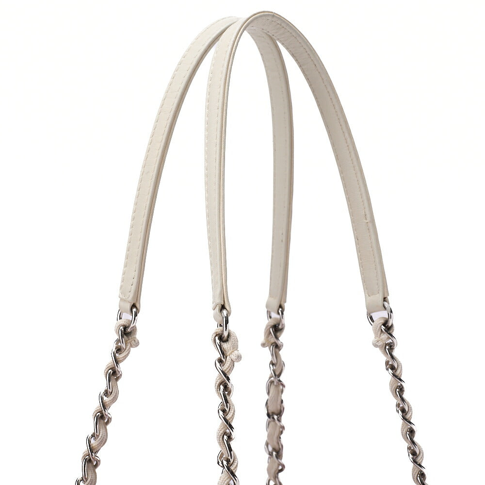 CHANEL Chain Tote Bag Deauville MM Canvas Pink Silver-Tone Hardware, Pre-Owned