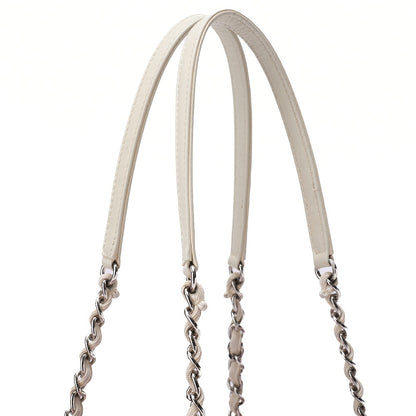 CHANEL Chain Tote Bag Deauville MM Canvas Pink Silver-Tone Hardware, Pre-Owned