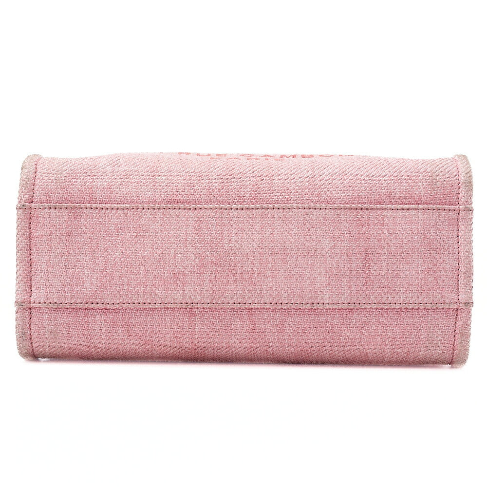 CHANEL Chain Tote Bag Deauville MM Canvas Pink Silver-Tone Hardware, Pre-Owned