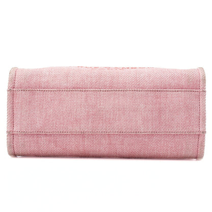 CHANEL Chain Tote Bag Deauville MM Canvas Pink Silver-Tone Hardware, Pre-Owned