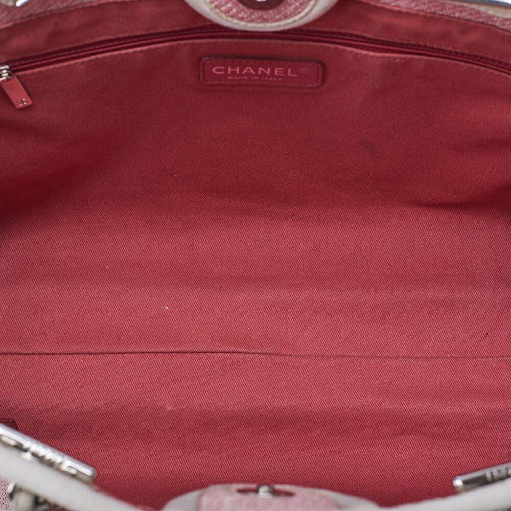 CHANEL Chain Tote Bag Deauville MM Canvas Pink Silver-Tone Hardware, Pre-Owned