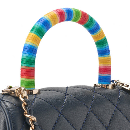 CHANEL Shoulder Bag Matlasse Coco Handle Le XXS Lambskin 2WAY Handbag Navy x Rainbow Color Gold-Tone Hardware, Pre-Owned