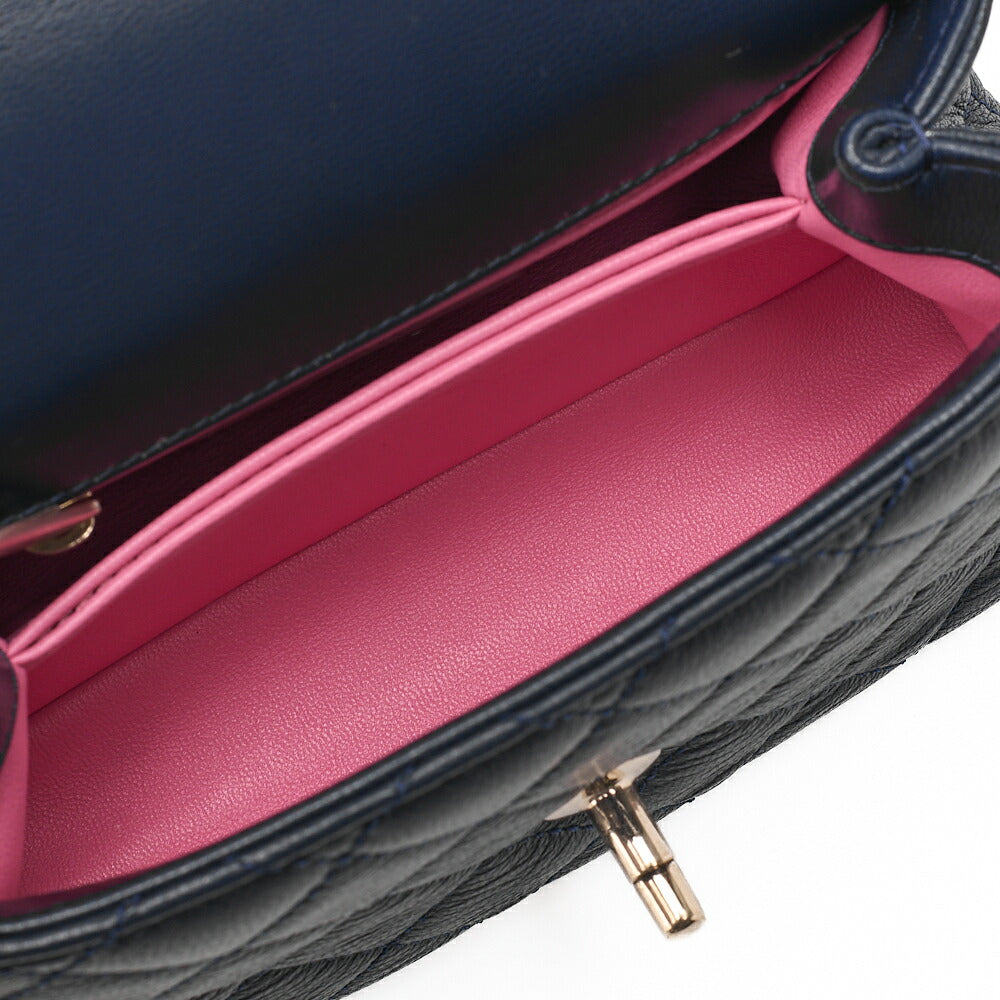 CHANEL Shoulder Bag Matlasse Coco Handle Le XXS Lambskin 2WAY Handbag Navy x Rainbow Color Gold-Tone Hardware, Pre-Owned