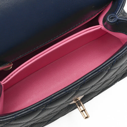 CHANEL Shoulder Bag Matlasse Coco Handle Le XXS Lambskin 2WAY Handbag Navy x Rainbow Color Gold-Tone Hardware, Pre-Owned