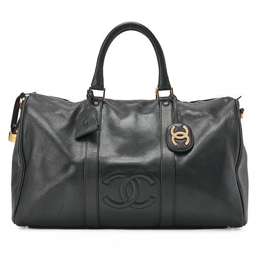 CHANEL Caviar Skin Big Coco Mark 2WAY Shoulder Boston Black Gold -Tone Hardware, Pre-Owned