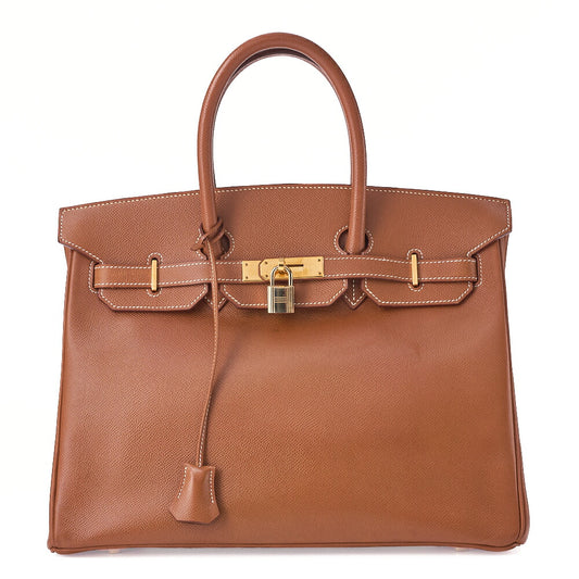 HERMES Birkin 35 Handbag Kushbel Gold-Tone Hardware, Pre-Owned
