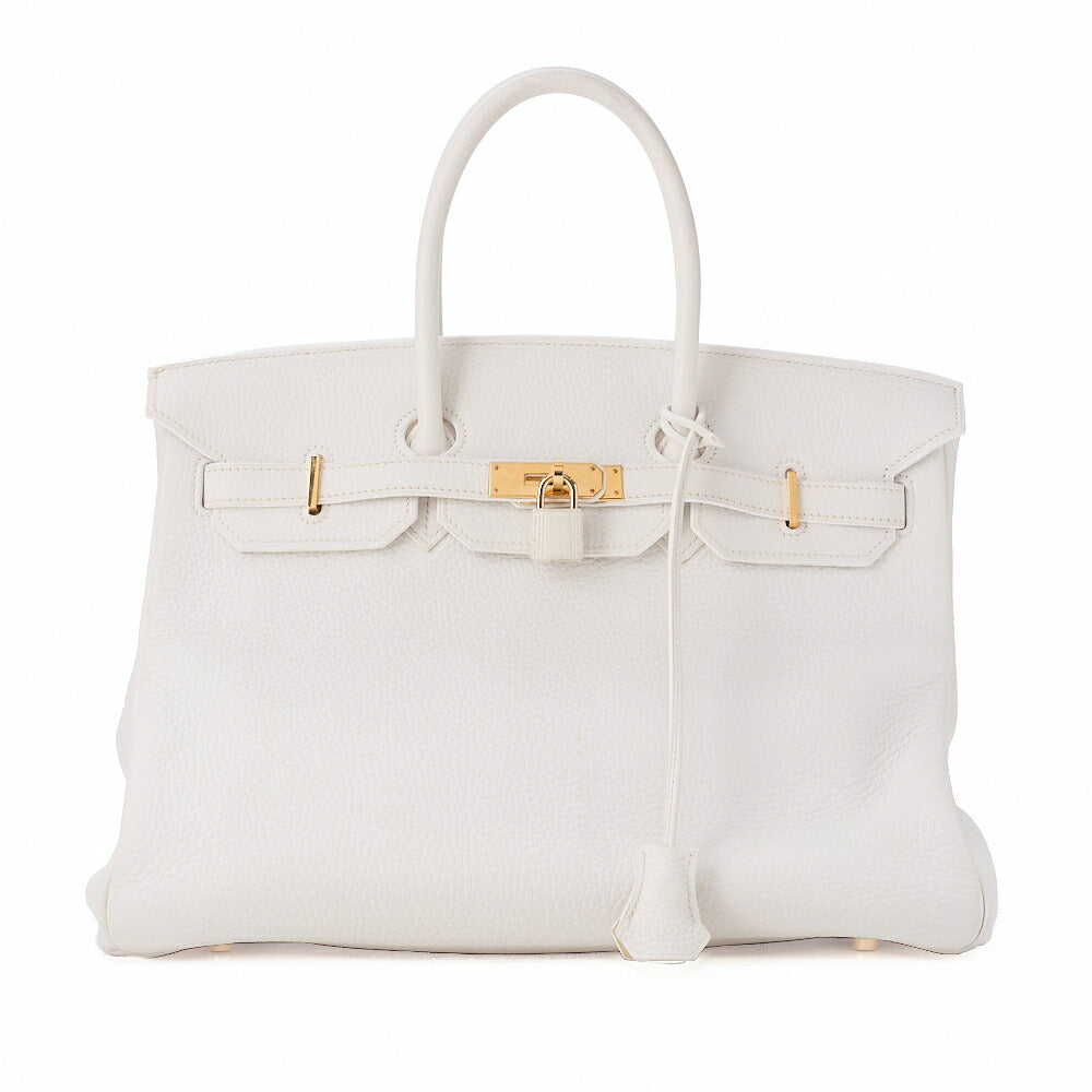 HERMES Birkin 35 Handbag Tryon Clemence White Gold -Tone Hardware, Pre-Owned
