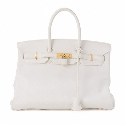 HERMES Birkin 35 Handbag Tryon Clemence White Gold -Tone Hardware, Pre-Owned