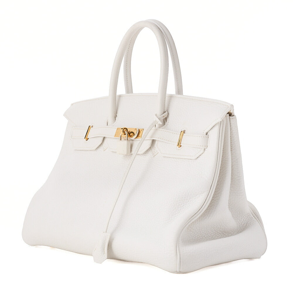 HERMES Birkin 35 Handbag Tryon Clemence White Gold -Tone Hardware, Pre-Owned