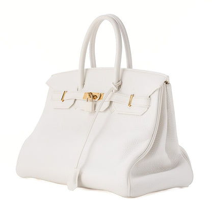 HERMES Birkin 35 Handbag Tryon Clemence White Gold -Tone Hardware, Pre-Owned