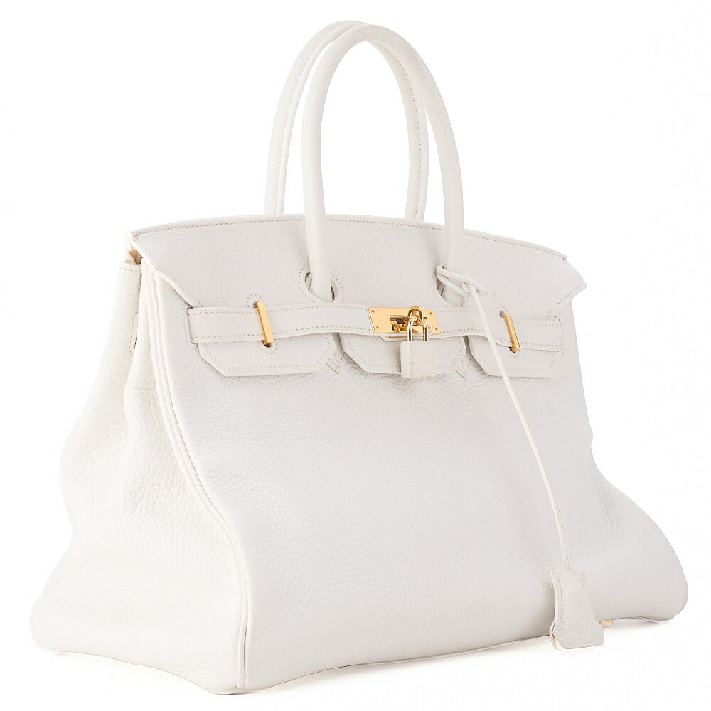 HERMES Birkin 35 Handbag Tryon Clemence White Gold -Tone Hardware, Pre-Owned