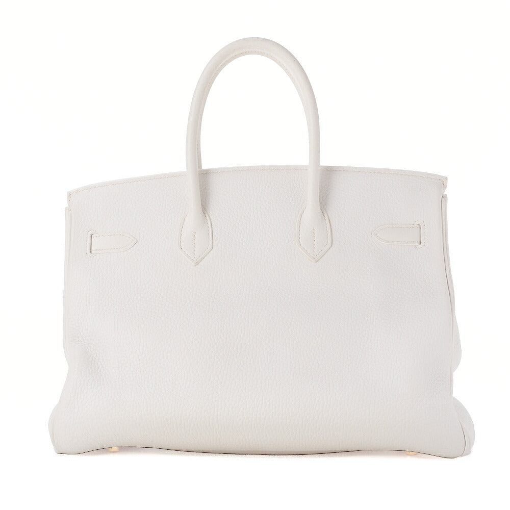 HERMES Birkin 35 Handbag Tryon Clemence White Gold -Tone Hardware, Pre-Owned