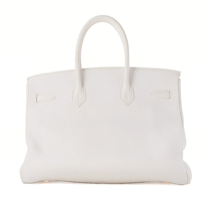 HERMES Birkin 35 Handbag Tryon Clemence White Gold -Tone Hardware, Pre-Owned