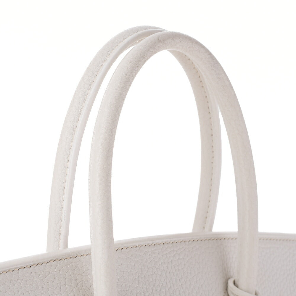 HERMES Birkin 35 Handbag Tryon Clemence White Gold -Tone Hardware, Pre-Owned