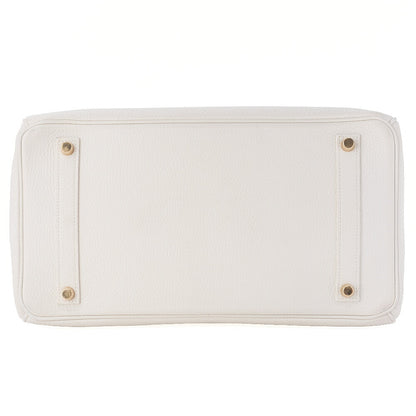 HERMES Birkin 35 Handbag Tryon Clemence White Gold -Tone Hardware, Pre-Owned