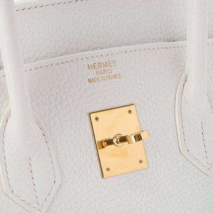 HERMES Birkin 35 Handbag Tryon Clemence White Gold -Tone Hardware, Pre-Owned