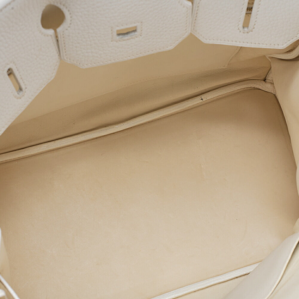 HERMES Birkin 35 Handbag Tryon Clemence White Gold -Tone Hardware, Pre-Owned