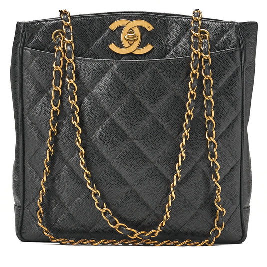 CHANEL Matelasse Turnlock Big Coco W Chain Shoulder Caviar Skin Black Gold-Tone Hardware, Pre-Owned