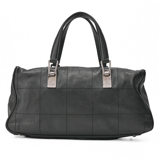 CHANEL Handbag Chocolate Bar Coco Mark Lambskin Black Silver-Tone Hardware, Pre-Owned