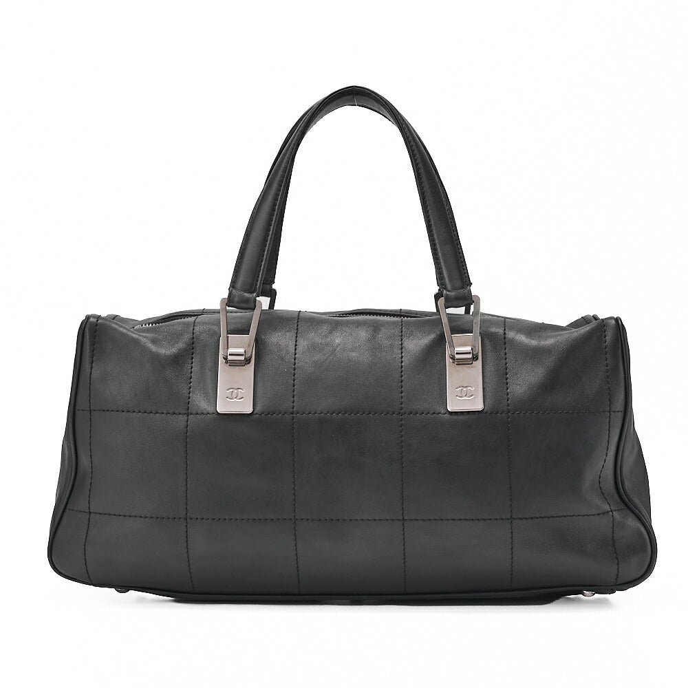 CHANEL Handbag Chocolate Bar Coco Mark Lambskin Black Silver-Tone Hardware, Pre-Owned