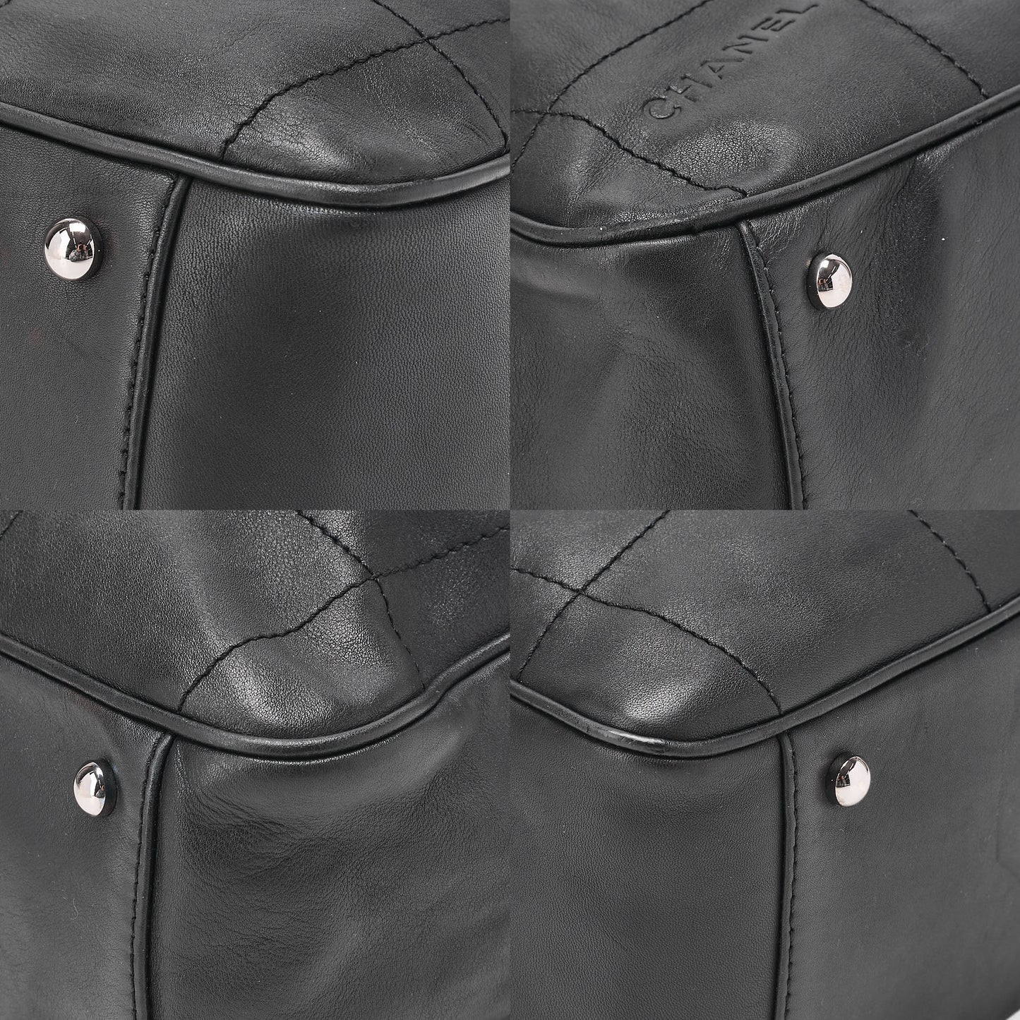 CHANEL Handbag Chocolate Bar Coco Mark Lambskin Black Silver-Tone Hardware, Pre-Owned