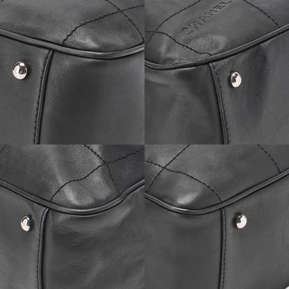 CHANEL Handbag Chocolate Bar Coco Mark Lambskin Black Silver-Tone Hardware, Pre-Owned